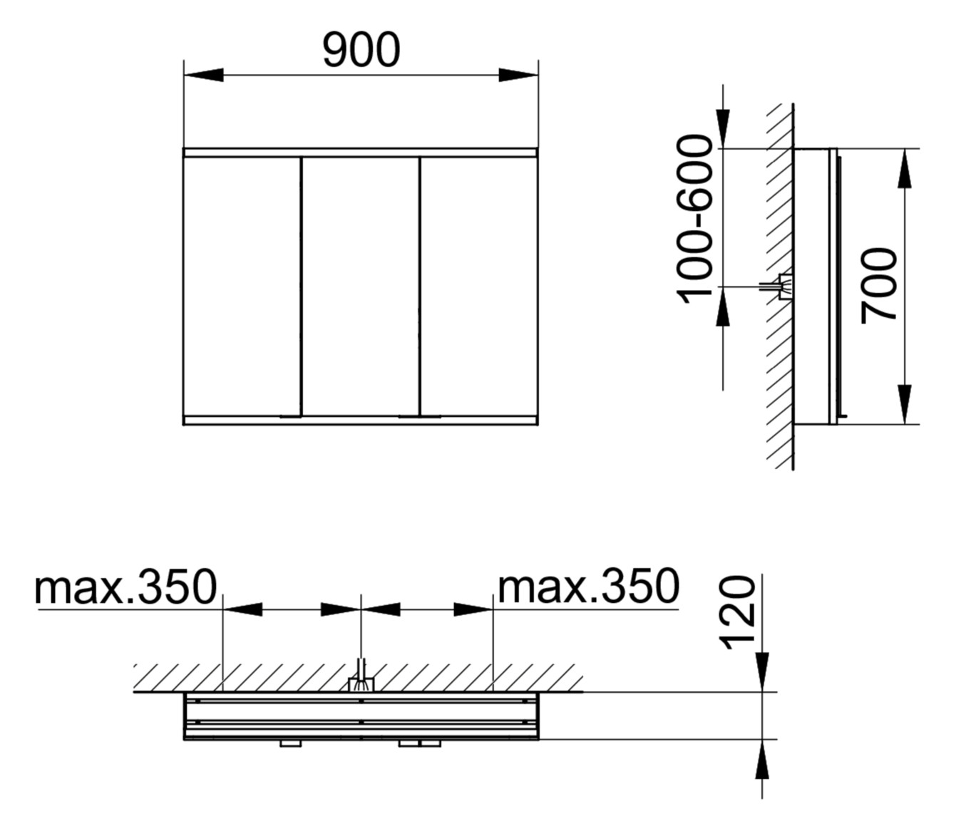 KEUCO Spiegelschrank Royal Modular 2.0 DALI 900 x 700 x 120 mm, 2 Steckdosen, Wandvorbau, 3 Türen, beleuchtet