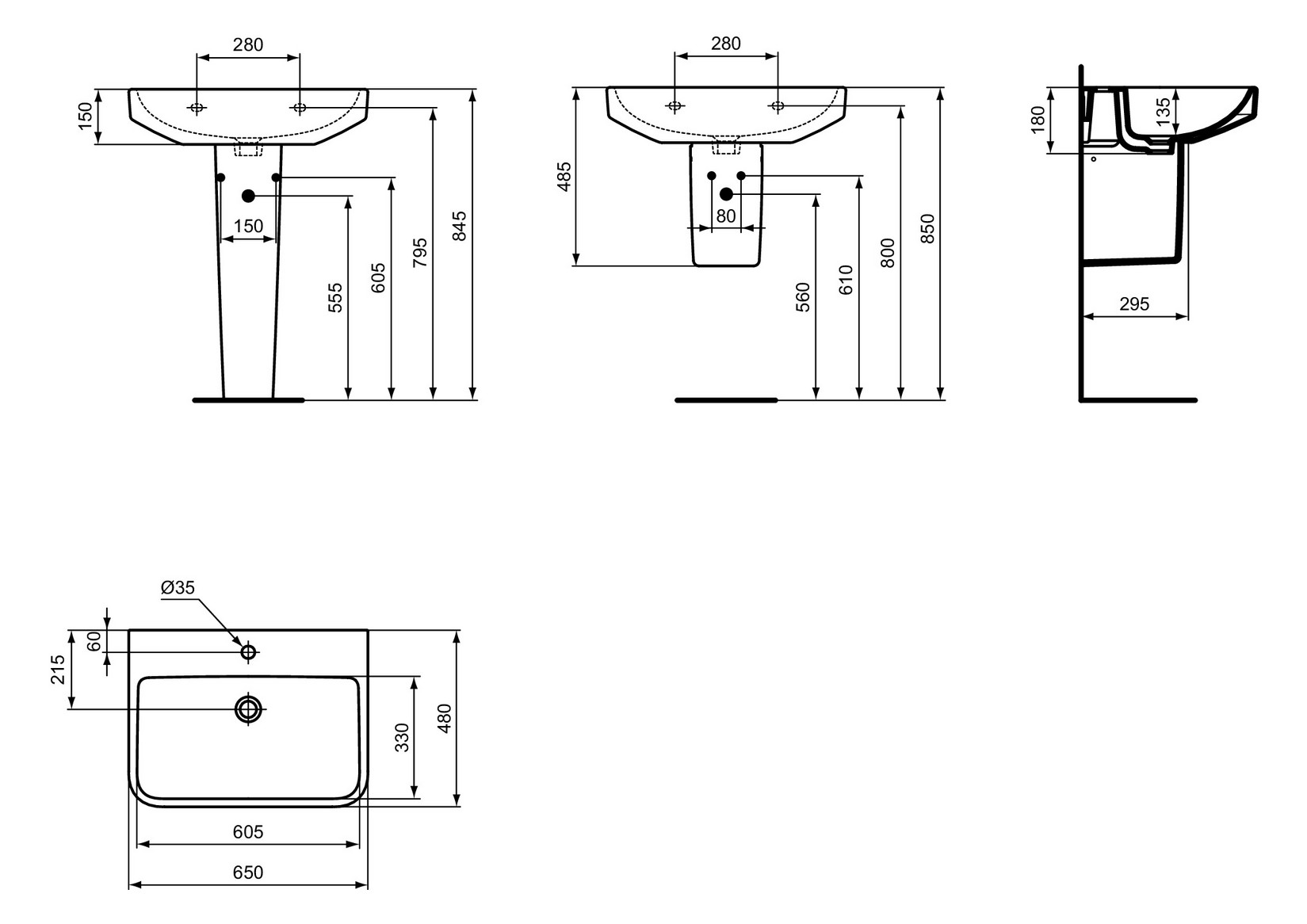 Ideal-Standard Waschtisch i.life B 65x48x18cm, mit Hahnloch, weiß antibakteriell Smart Guard
