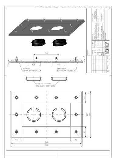 LORO X Schiebeflansch DN 70, für Doppelrohr-Direktabläufe