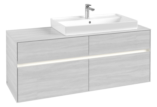 V&B Waschtischunterschrank Collaro 140x54,8x50cm, Waschtisch rechts, mit LED-Beleuchtung, white wood