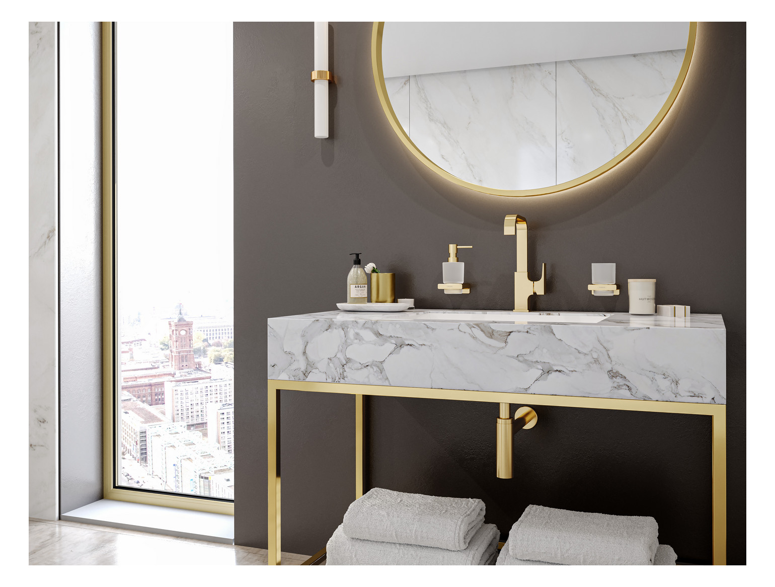 hansgrohe Zahnbecher AddStoris mit Glas, Wandmontage, Metall, polished gold optic