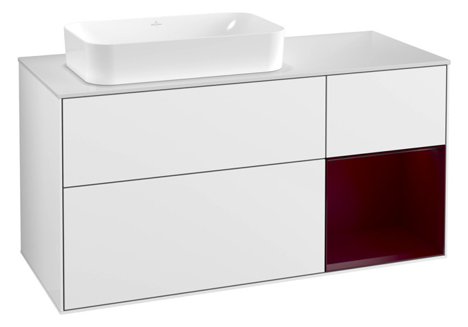 V&B Waschtisch-Unterschrank Finion 120x60,3x50,1cm, Regal rechts Peony, Glossy white lacquer
