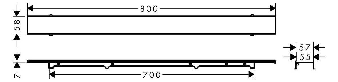 hansgrohe RainDrain Rock Duschrinne 700 mm, Fertigset, kürzbar und befliesbar