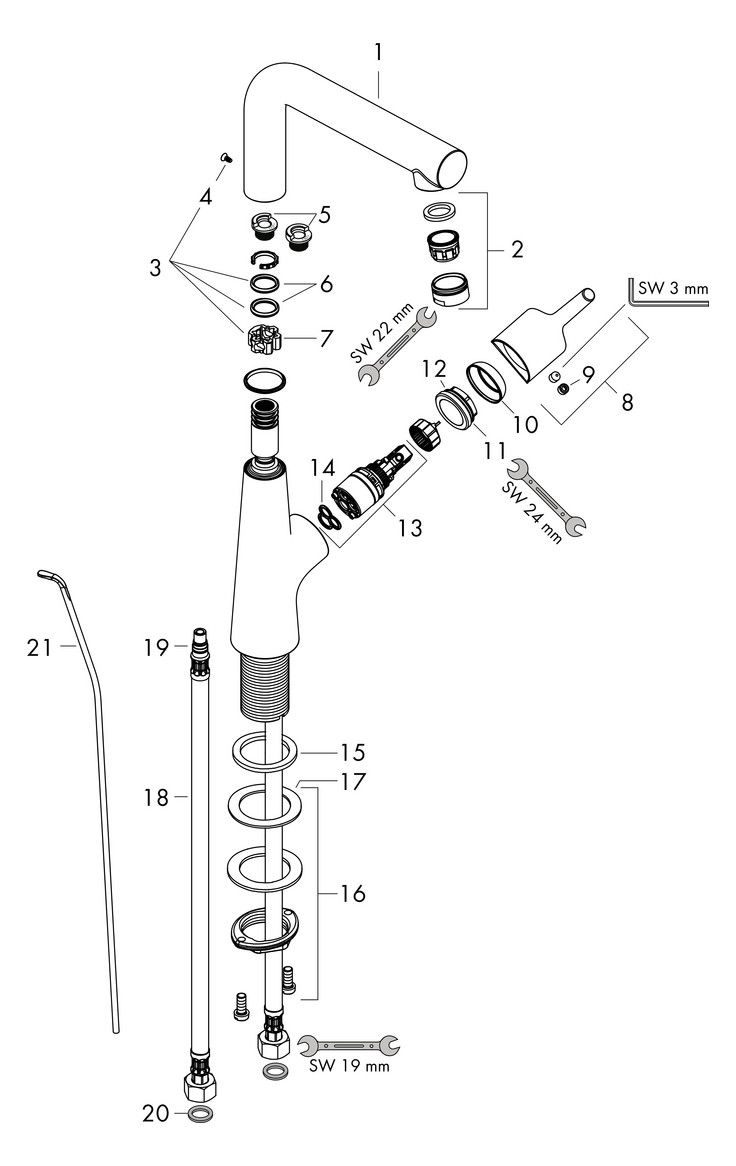 hansgrohe Waschtisch-Einhebelmischer 210 Talis S mit Schwenkauslauf, Zugstangen-Ablaufgarnitur, chrom