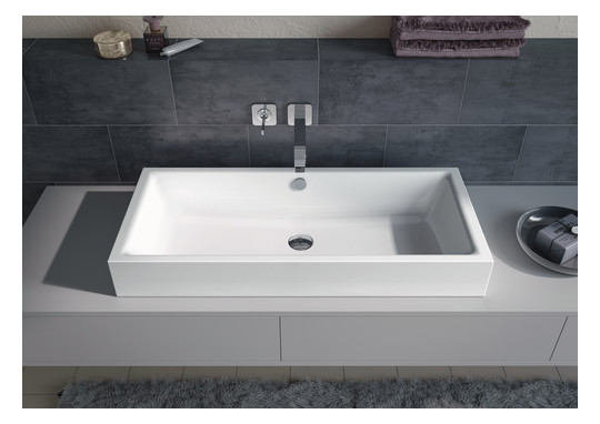 Kaldewei Aufsatzwaschtisch PURO S 3176, 90 x 38,5 cm, warm grey 60, mit Überlauf, ohne Hahnloch