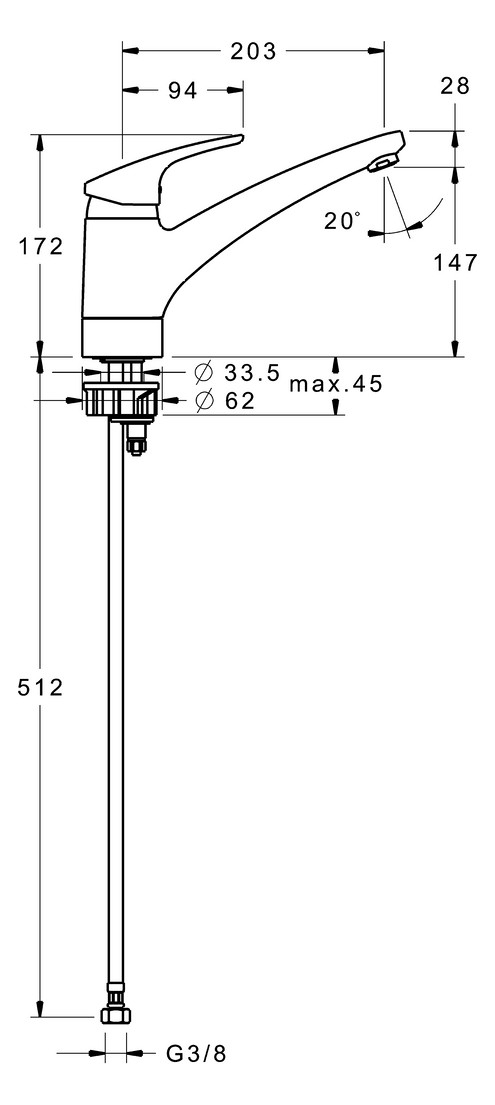 HANSA Spültisch-Einhebelmischer HANSAMIX schwenkbar, Ausladung 203mm, chrom