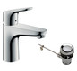hansgrohe Waschtisch-Einhebelmischer 100 Focus mit Zugstangen-Ablaufgarnitur, chrom