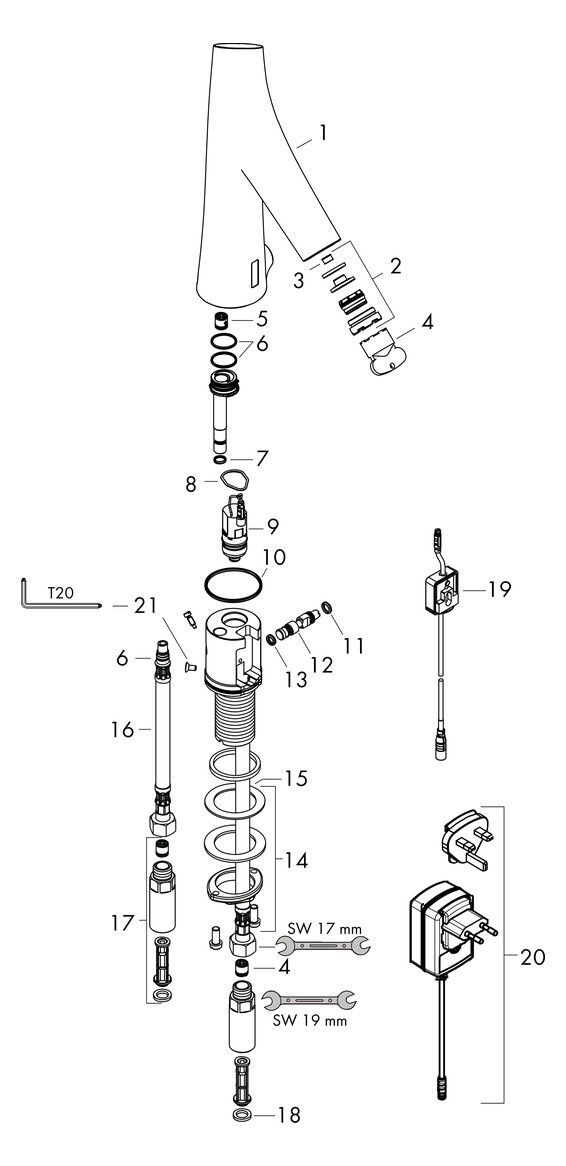 hansgrohe Elektronik-Waschtischmischer Axor Starck Organic mit Temperaturvoreinstellung, Netzanschluss, chrom