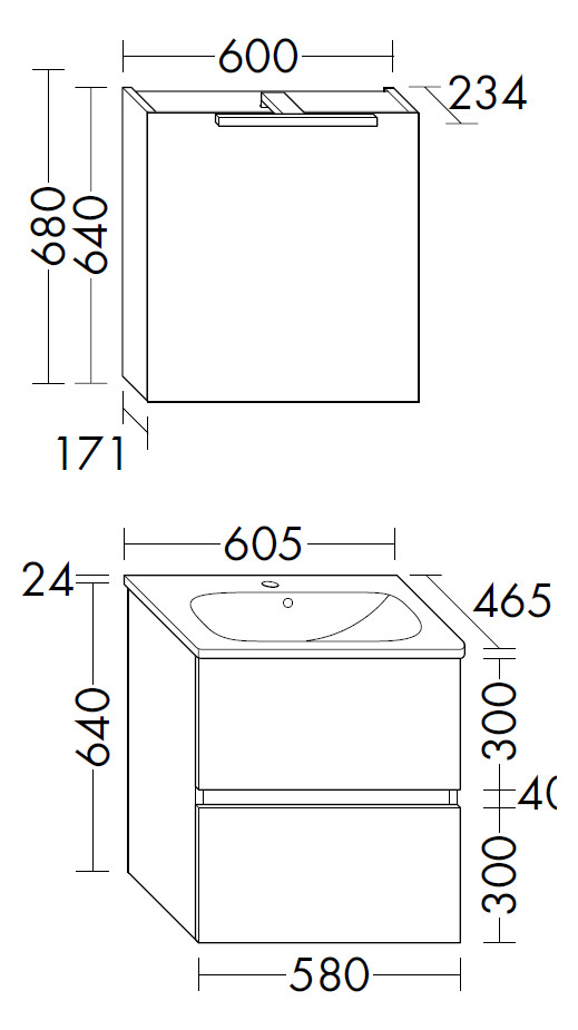 Burgbad Waschtisch-Kombination Rocio mit Spiegelschrank, 60,5 x 200 x 46,5 cm, links, Eiche Dekor Urban
