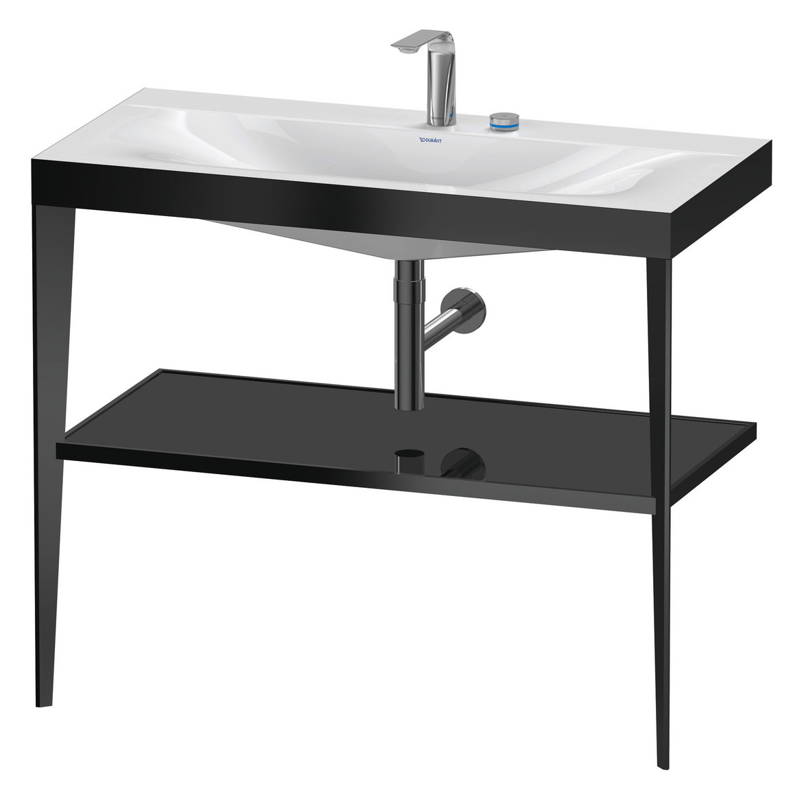 Duravit Möbelwaschtisch-Kombination c-bonded XViu 100 x 48 cm, 2 Hahnlöcher, schwarz hochglanz, mit Metallkonsole, schwarz matt