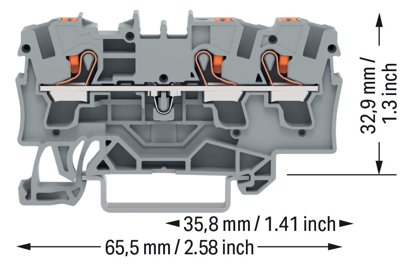 Reihenklemme 0,5-6qmm 1Etage 3kl gr 32A TS35 Hutschiene TH35