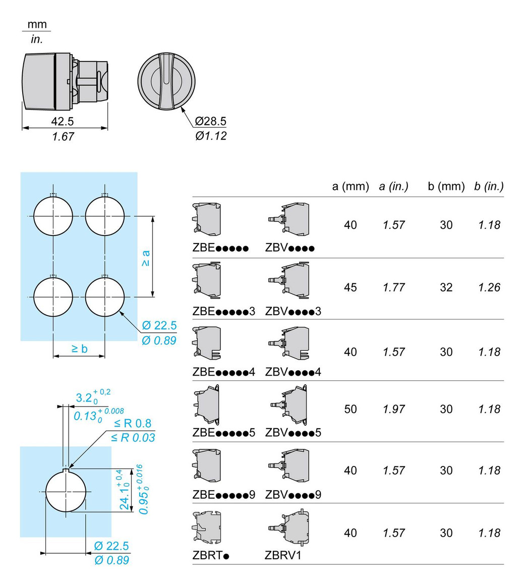 Wahlschalter 3stuf Drehkn bel.b ws rnd Geeignet für Beleuchtung Ø22,5mm