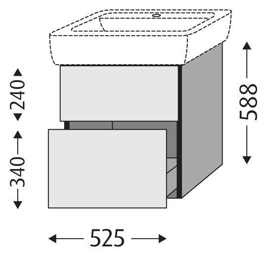SA Waschtischunterbau mit Auszügen 3way (SM756) 588x525x447 Eiche-Nordic