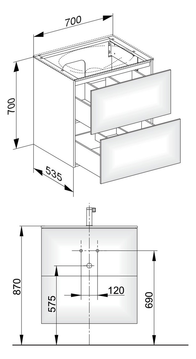 KEUCO Waschtischunterschrank Edition 11 70x70x53,5cm, 2 Frontauszüge, Cashmere, Glas Cashmere