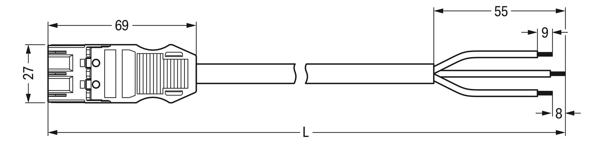 Systemverbindung 3p Serie 771 H05Z1Z1-F 3x1,5qmm L8000mm ws Stecker fr.Ende hfr Systemverbindung 3p Serie 771 H05Z1Z1-F 3x1,5qmm L8000mm ws Stecker fr.Ende hfr
