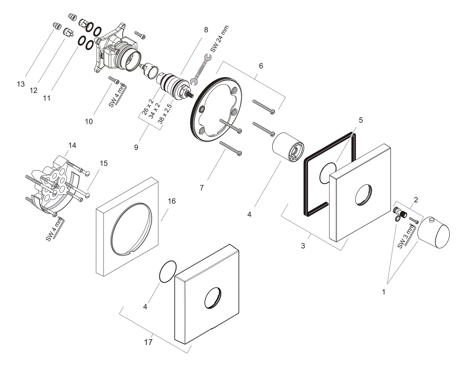hansgrohe Fertigmontageset Axor Starck Organic HighFlow UP-Thermostat, chrom