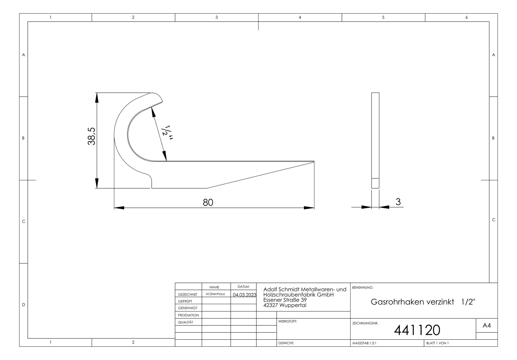 ASW Gasrohrhaken 1/2", Eisen verzinkt