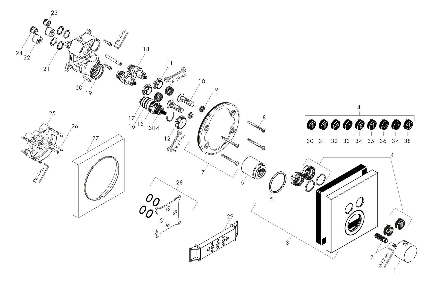 hansgrohe Fertigmontageset ShowerSelect UP-Thermostat, 2 Verbraucher, eckig, chrom