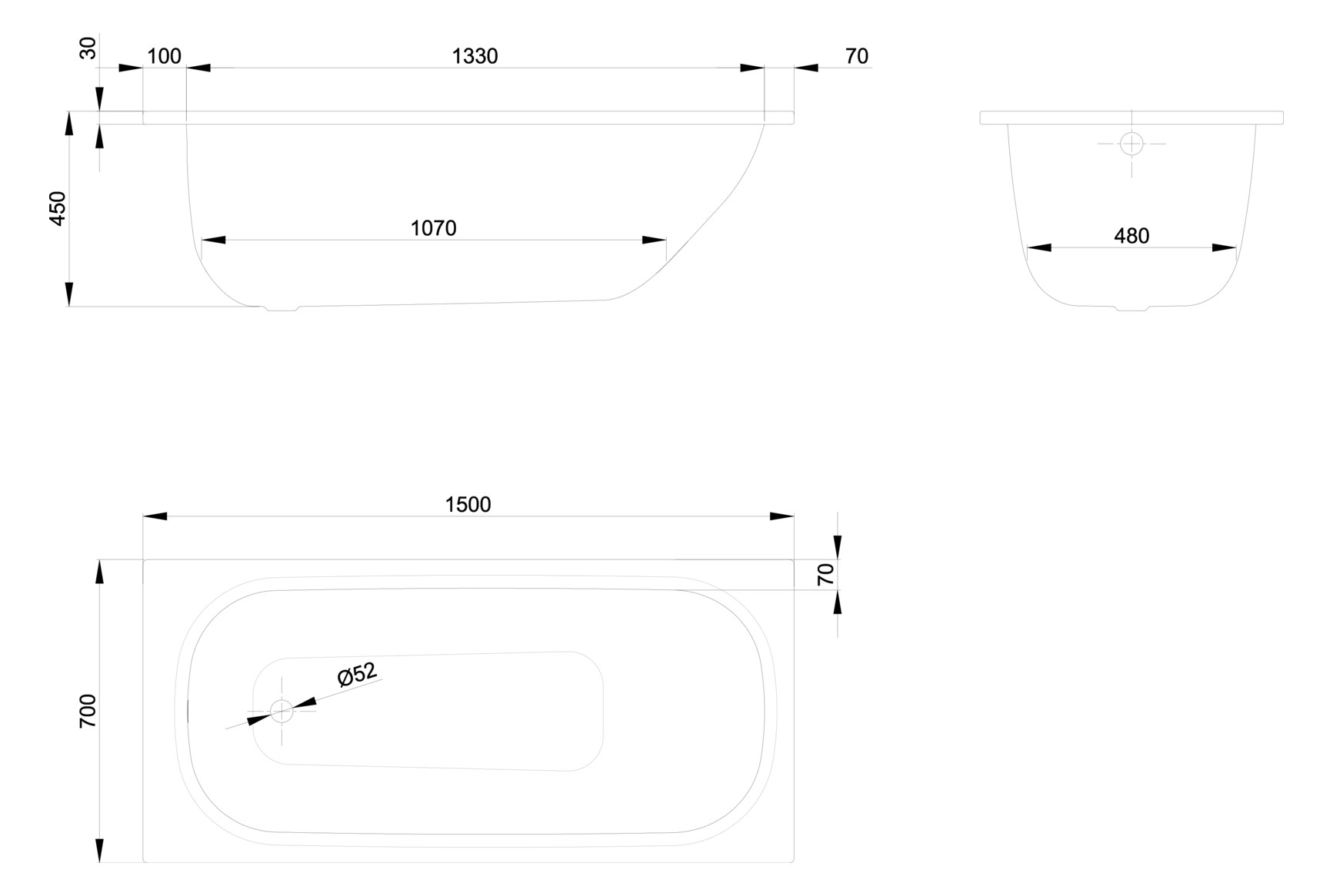 Badewanne BetteClassic 1268 150x70x45cm, calypso