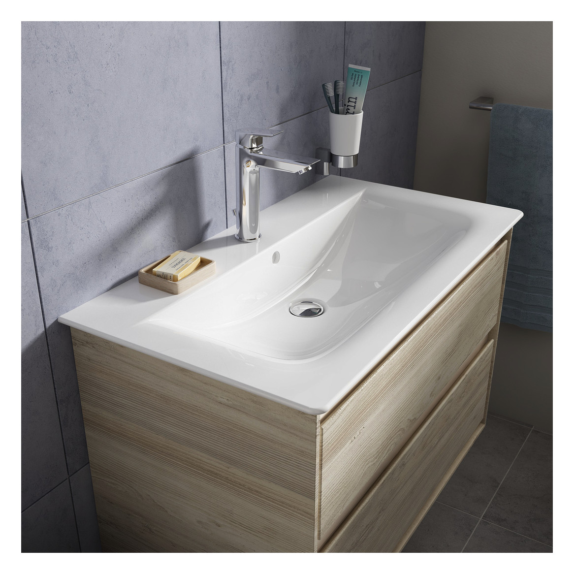 Ideal-Standard Waschtisch-Einhebelmischer Tesi Grande Ausladung 123mm, verchromt, mit Metall-Ablaufgarnitur