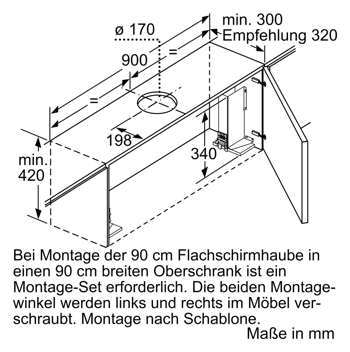 Dunstabzugshaube Flschirm 900mm si A LED 71dB 729cbm/h Ø120-150mm 4st Abl/Uml