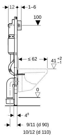 Geberit Wand-WC-Element Duofix Basic BH 112cm, Betätigung vorne, mit Delta UP-Spülkasten 12 cm