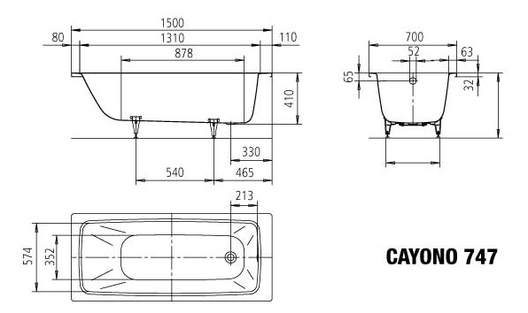 Kaldewei Badewanne CAYONO 747 150x70cm, Antislip Perl-Effekt, bahamabeige