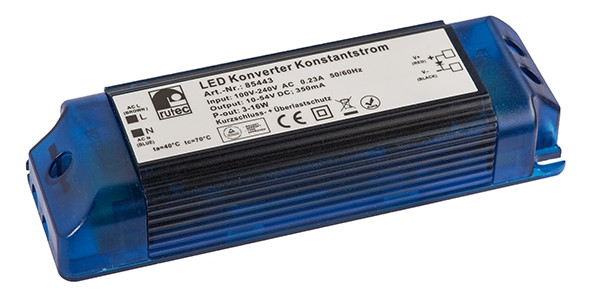 LED-Trafo 3-16W 350mA 10-54V IP20 Kstgeh dyn 141x45x26mm