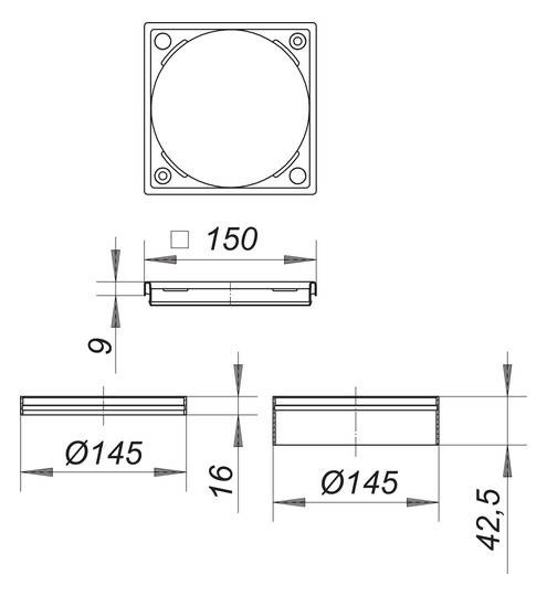 Dallmer Aufsatzrahmen S 15/150 Serie 15 Edelstahl 1.4404, 150x150mm