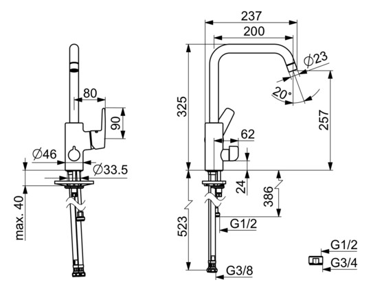 HANSA Spültisch-Einhebelmischer HANSAPOLO mit mechanischen Geräteabsperrventil, schwenkbar, Ausladung 200mm, chrom