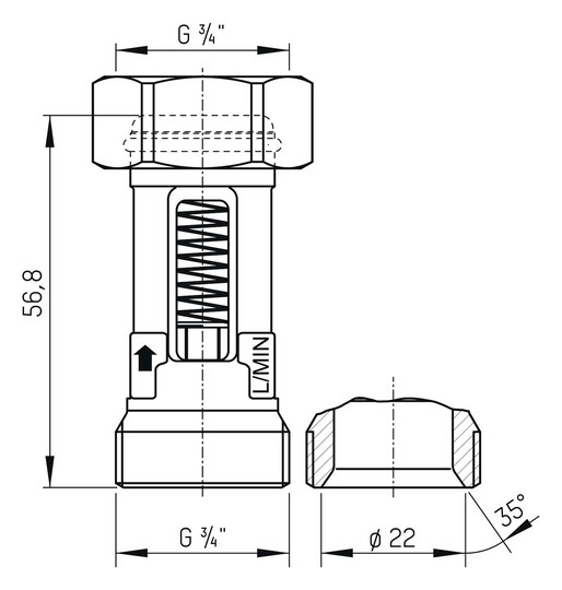 TACONOVA Durchflussmesser FLOMETER 0,6-2,4 I/min., G 3/4xR 3/4, Messing