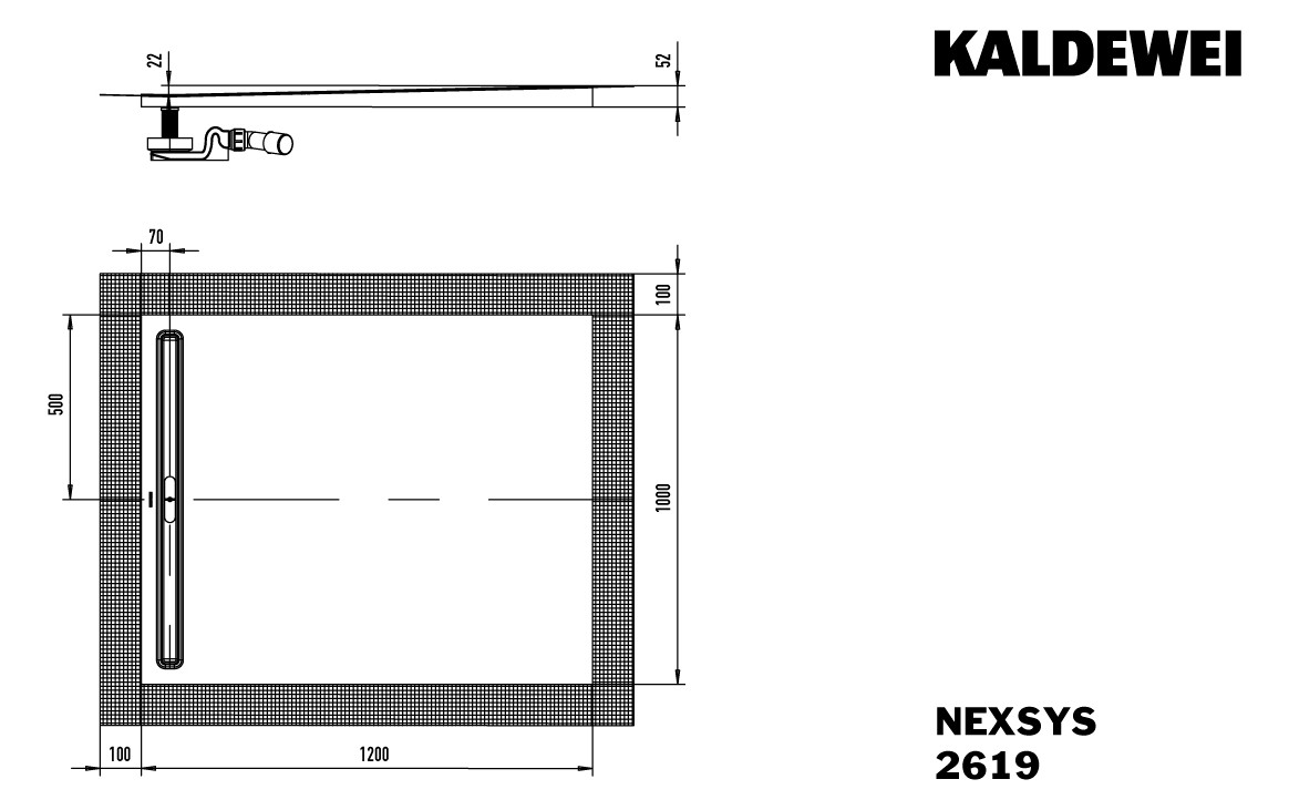 Kaldewei Duschwanne NEXSYS 2619 100x120cm, bodeneben, manhattan