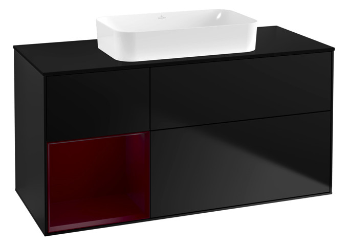 V&B Waschtisch-Unterschrank Finion 120x60,3x50,1cm, Regal links Peony, Black matt lacquer