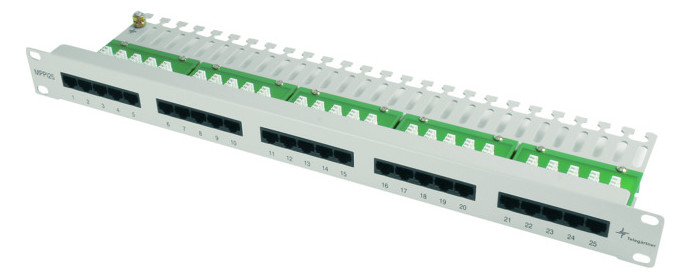 Patchpanel 25Ports 1HE Cat3 RAL7035 19Zoll-Einbau