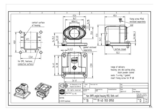 HART HAN 3HPR-asw-M20, RoHs  19407030950 