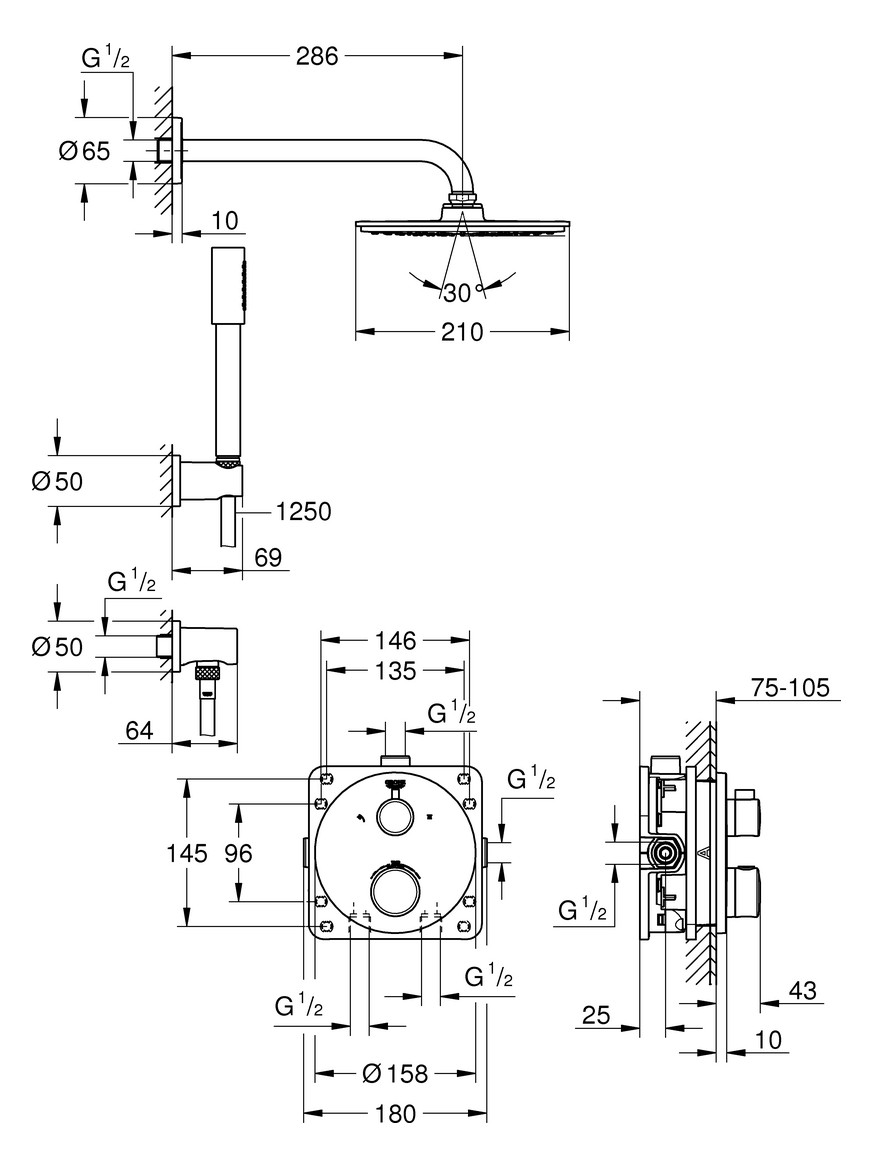 GROHE UP-Duschsystem Grohtherm mit UP-Thermostat, chrom