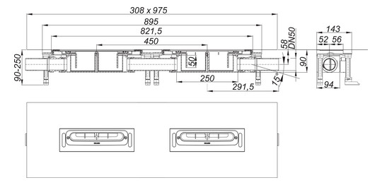 Dallmer Ablaufgehäuse DallFlex Duo DN 50