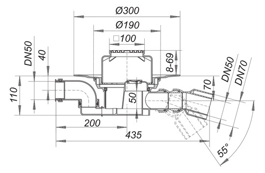 Dallmer Bodenablauf 55 E Serie 15 DN 50/70, Zulauf DN 50, 180Grad schwenkbar