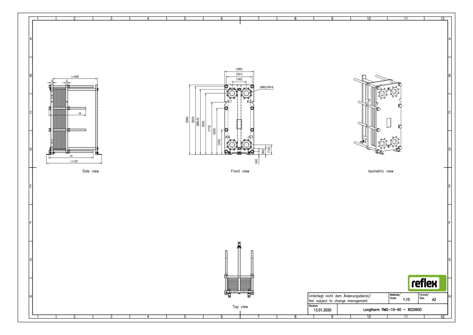 Reflex Wärmetauscher Longtherm RMG-19-60 Plattenzahl 60, geschraubt, Edelstahl