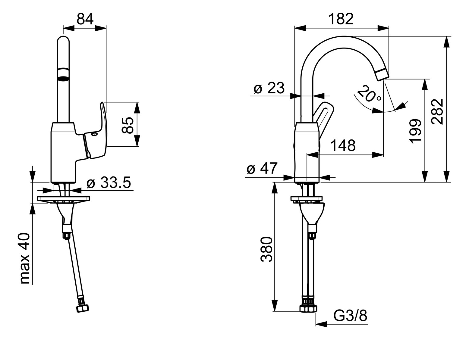 HANSA Waschtisch-Einhebelmischer HANSAPINTO Hebel seitlich, ohne Ablaufgarnitur, Ausladung 148mm, chrom