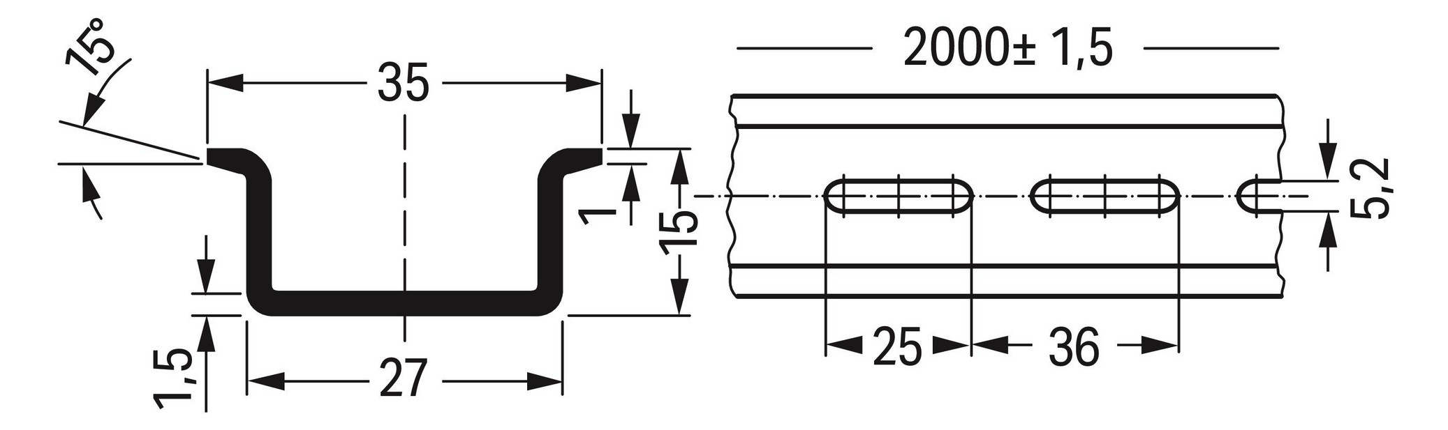 Tragschiene ST g/vz Serie 210 L2000mm Langl Hut_35/15mm