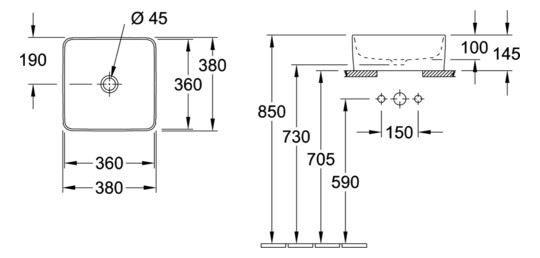 V&B Aufsatzwaschtisch Collaro 38 x 38 cm, ohne Überlauf, weiß C-plus