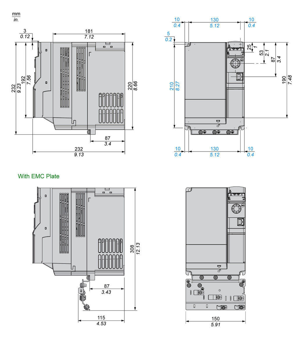 Frequenzumrichter lin=5,5 380-500V E3ph A3ph 599Hz 50/60Hz IP20 5%F 10%V