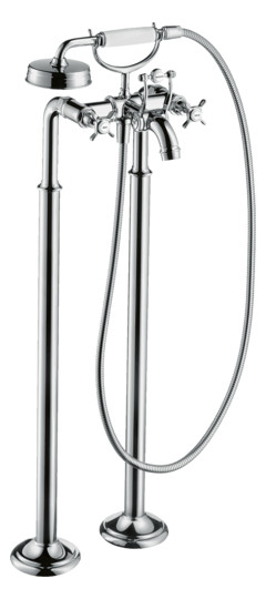 hansgrohe Fertigmontageset Axor Montreux 2-Griff-Wannen-Armatur, bodenstehend, mit Kreuzgriffen, chrom