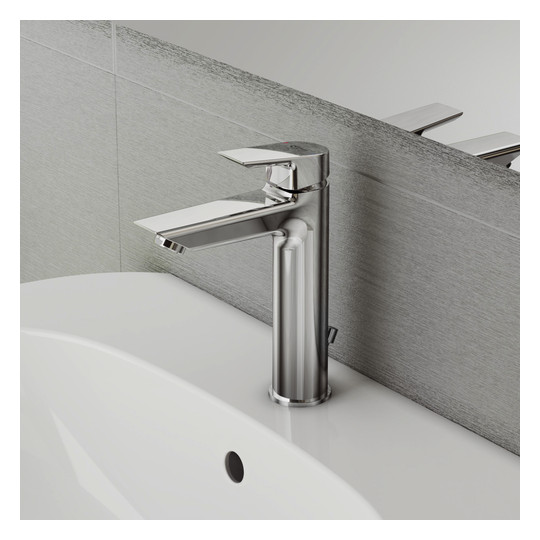 Ideal-Standard Waschtisch-Einhebelmischer Tesi Grande Ausladung 123mm, verchromt, mit Metall-Ablaufgarnitur