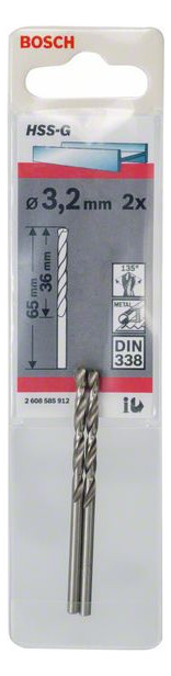 Metallbohrer Ø3,2mm zyl.Steckachse 36/3,2mm f.Edelstahl f.Stahl