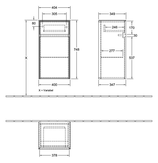 V&B Seitenschrank Collaro 40,4x74,8x34,9cm, Anschlag links, white wood