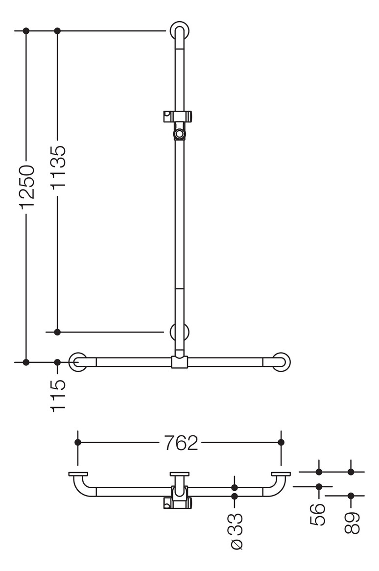 HEWI Duschhandlauf 801 762 x 1250 mm, reinweiß, mit verschiebbarer Brausehalterstange
