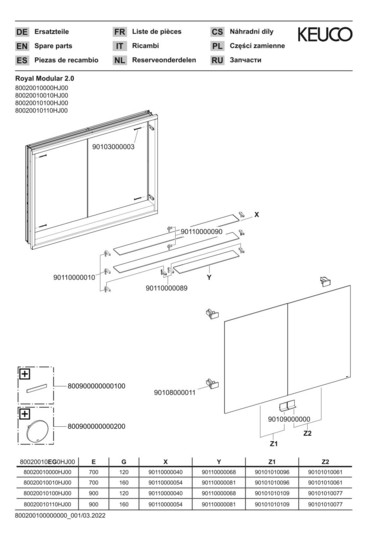 KEUCO Spiegelschrank Royal Modular 2.0 1000 x 700 x 160 mm, 2 Steckdosen, Wandeinbau, 2 Türen