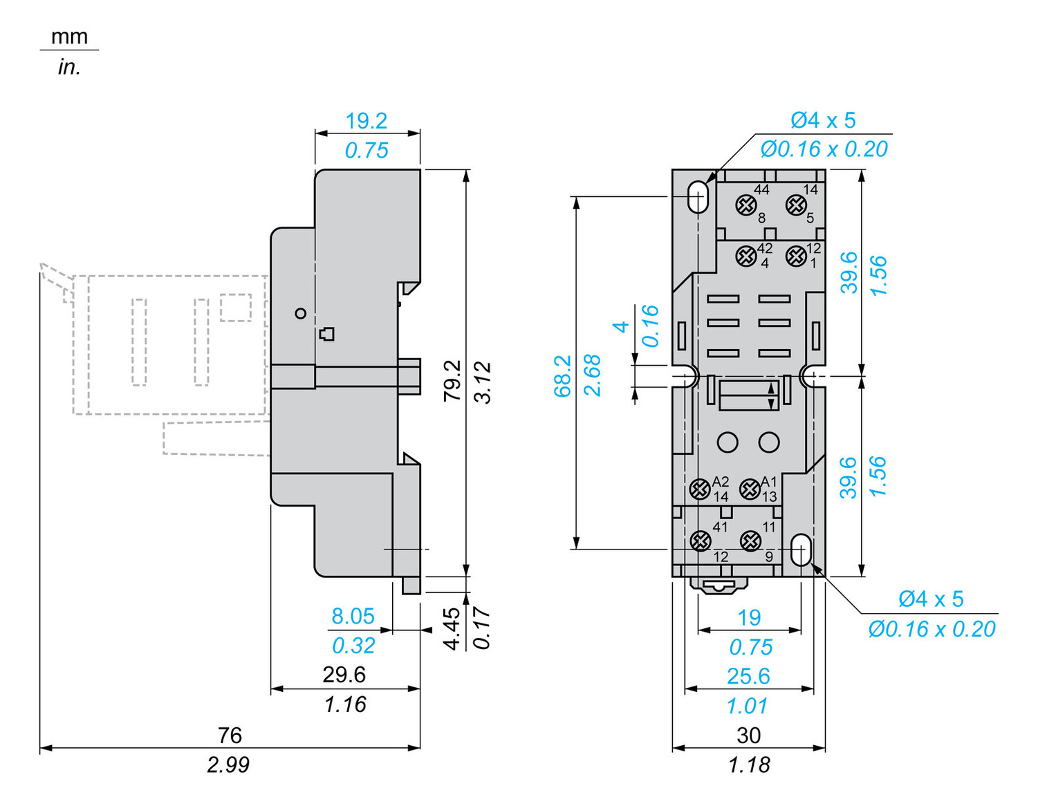 Relaissockel Schraub TS35 6Pins 30x84x76mm Hutschiene TH35